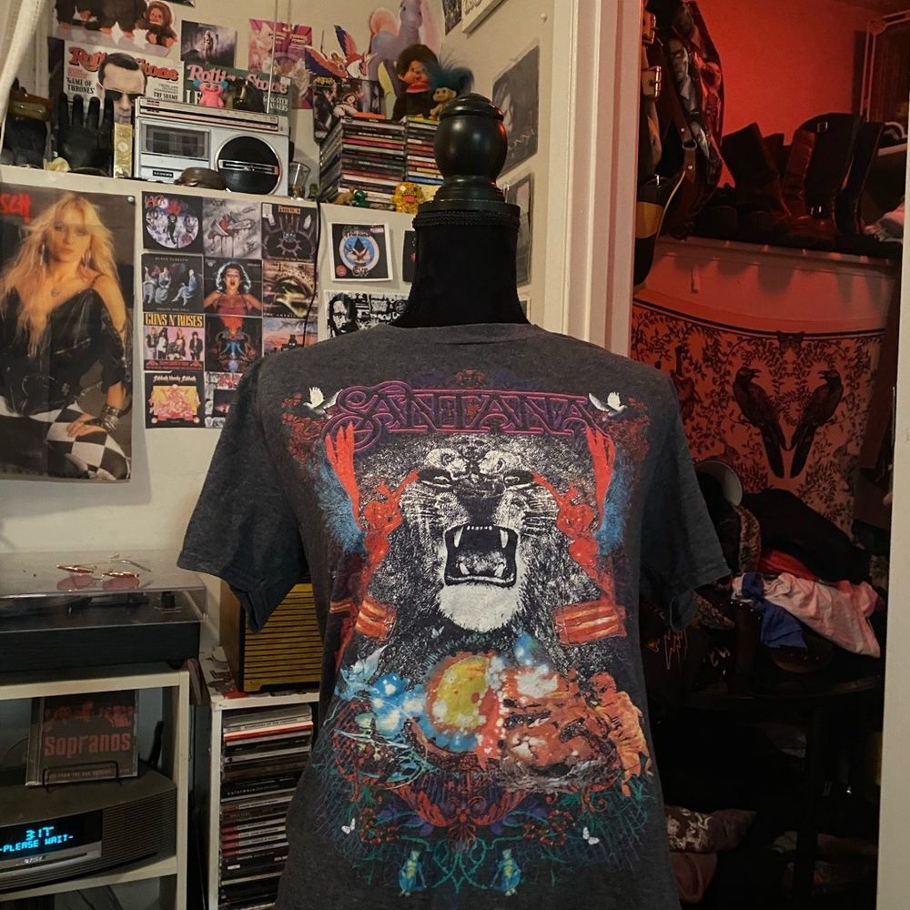 Santana Lion Band Tee in Black with Multicolor Print